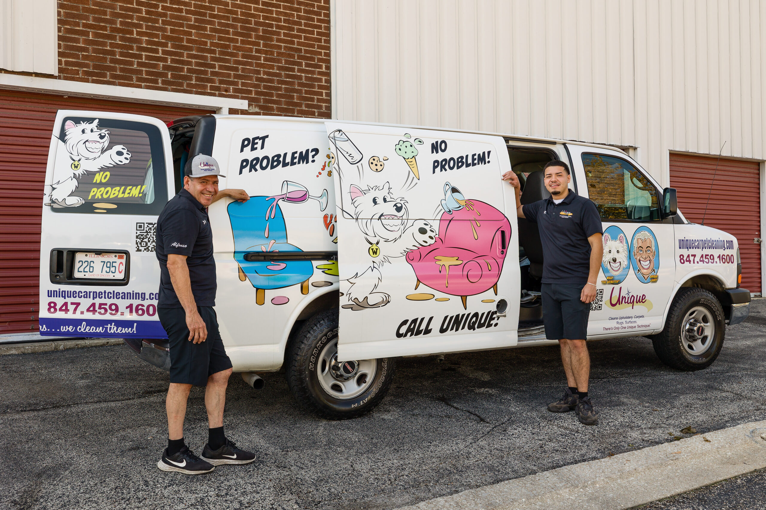 Unique Carpet Cleaning van with Pet Problem No Problem branding - specializing in odor removal